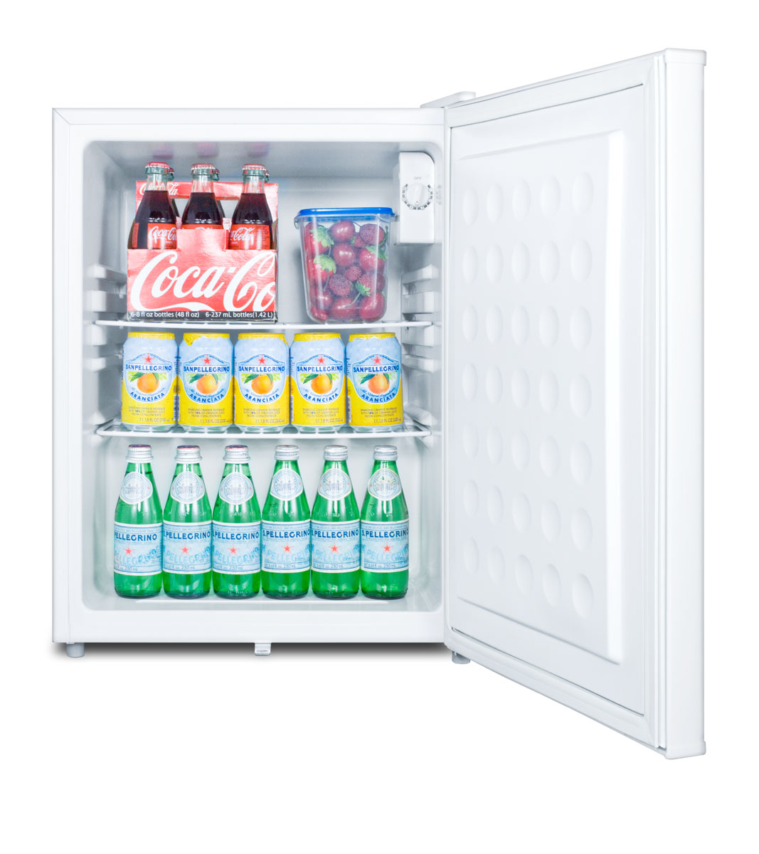 Compact all-refrigerator with automatic defrost, front-mounted lock, and white finish; Replaces FF28L
